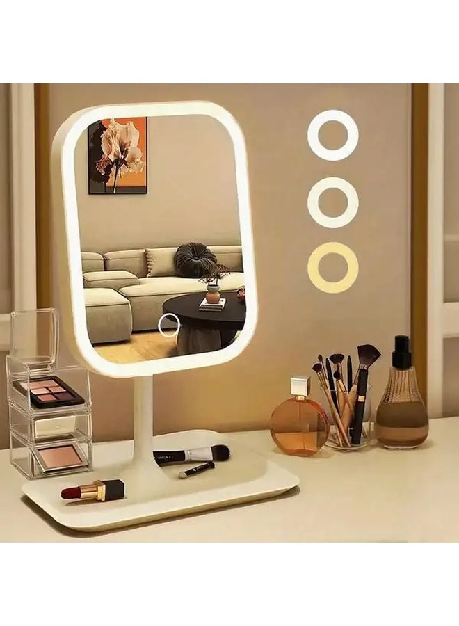Pink Portable Touch LED Makeup Mirror Rotating Base 270 Swivel 3 Lighting Modes Adjustable Brightness Rechargeable - Image 1